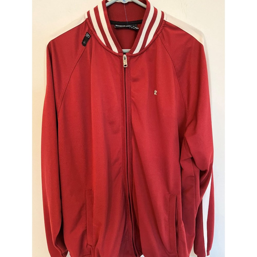 Classic Red Bomber Jacket with Striped Collar